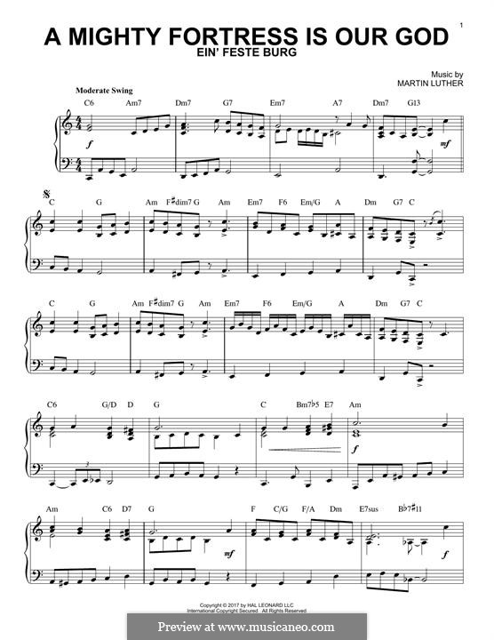 A Mighty Fortress Is Our God: For piano by Martin Luther
