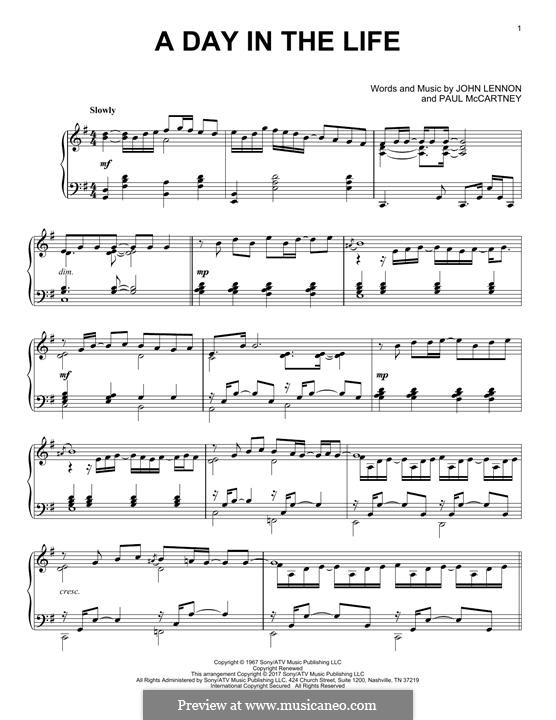 A Day in the Life (The Beatles): For piano by John Lennon, Paul McCartney