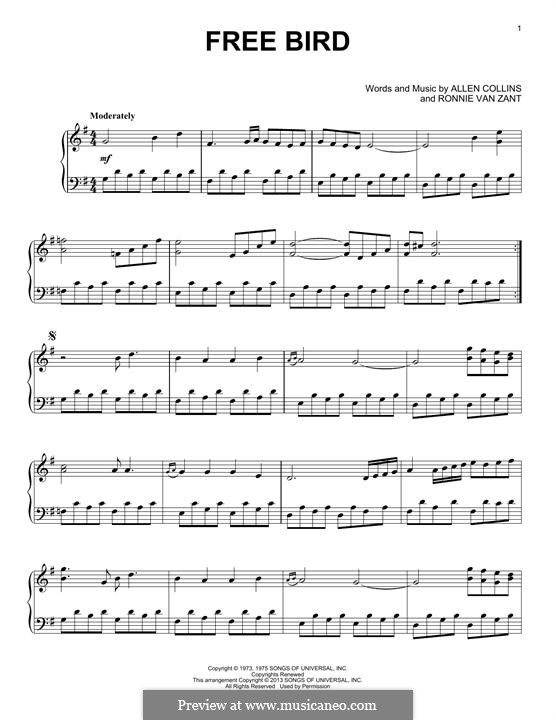 Free Bird (Lynyrd Skynyrd): For piano by Allen Collins, Ronnie Van Zant