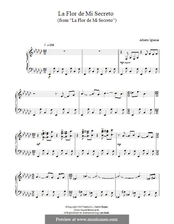 La Flor de Mi Secreto (from 'La Flor de Mi Secreto'): For piano by Alberto Iglesias