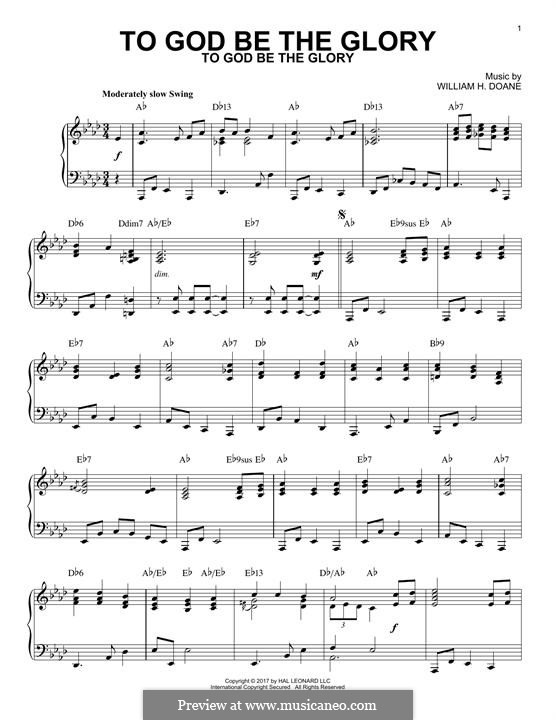 To God be the Glory: For piano by William Howard Doane