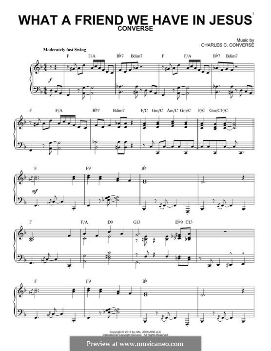 What a Friend We Have in Jesus (Printable): For piano by Charles Crozat Converse