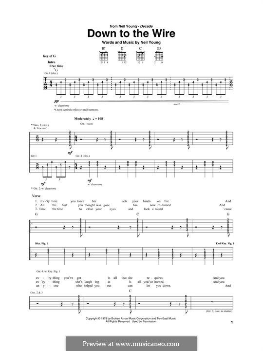 Down to the Wire: For guitar with tab by Neil Young