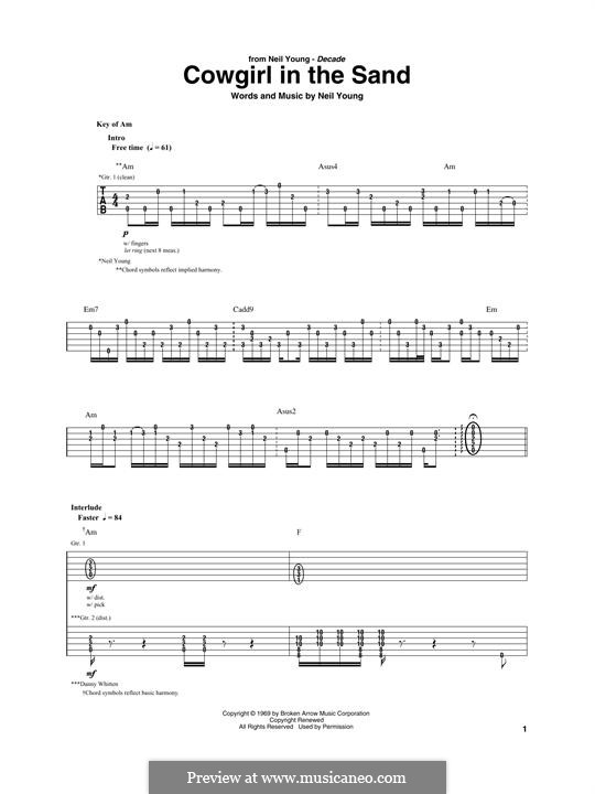 Cowgirl in the Sand: For guitar with tab by Neil Young