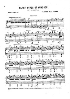 The Merry Wives of Windsor: Overture. Arrangement for piano four hands by Otto Nicolai