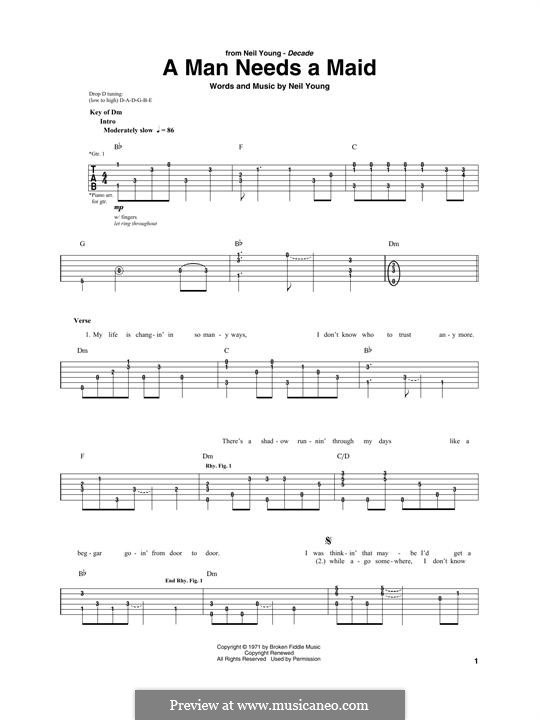 A Man Needs a Maid: For guitar with tab by Neil Young