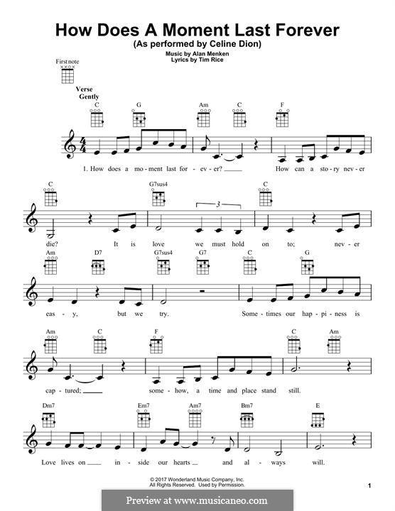How Does a Moment Last Forever (Celine Dion): For ukulele by Alan Menken