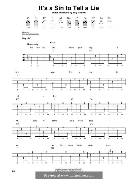 It's a Sin to Tell a Lie: For banjo by Billy Mayhew