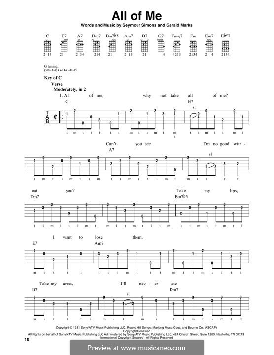 All of Me: For banjo by Seymour Simons, Gerald Marks