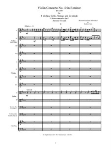 Concerto for Four Violins, Cello and Strings No.10 in B Minor, RV 580: Score, parts by Antonio Vivaldi