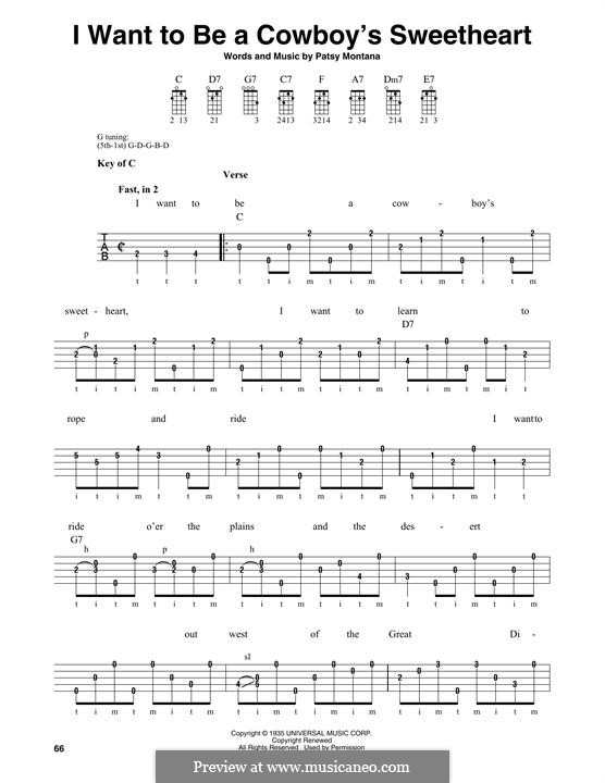 I Want To Be a Cowboy's Sweetheart: For banjo by Patsy Montana