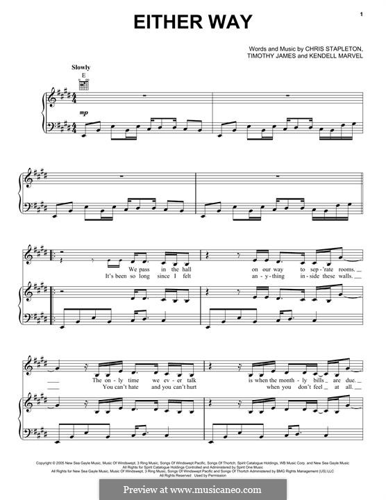 Either Way: For voice and piano (or guitar) by Chris Stapleton, Kendell Marvel, Timothy James