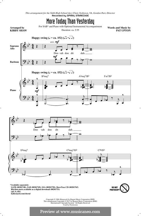 More Today Than Yesterday (Spiral Starecase): For mixed choir by Pat Upton