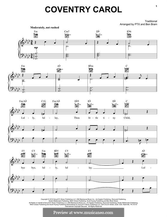 Vocal-instrumental version (printable scores): For voice and piano (or guitar) by folklore
