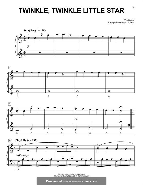 Twinkle, Twinkle Little Star: For piano by folklore