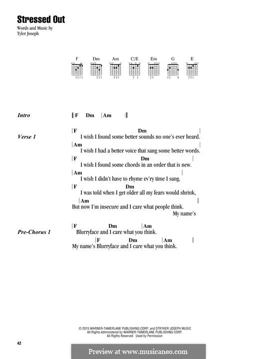 Stressed Out (twenty one pilots): Lyrics and chords by Tyler Joseph