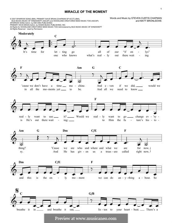 Miracle of the Moment (Steven Curtis Chapman): Melody line by Matt Bronleewe