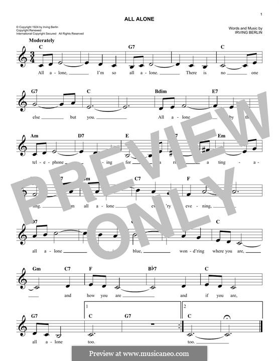 All Alone: Melody line by Irving Berlin