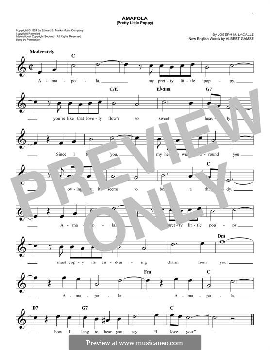 Amapola (Pretty Little Poppy): Melody line by Joseph M. Lacalle