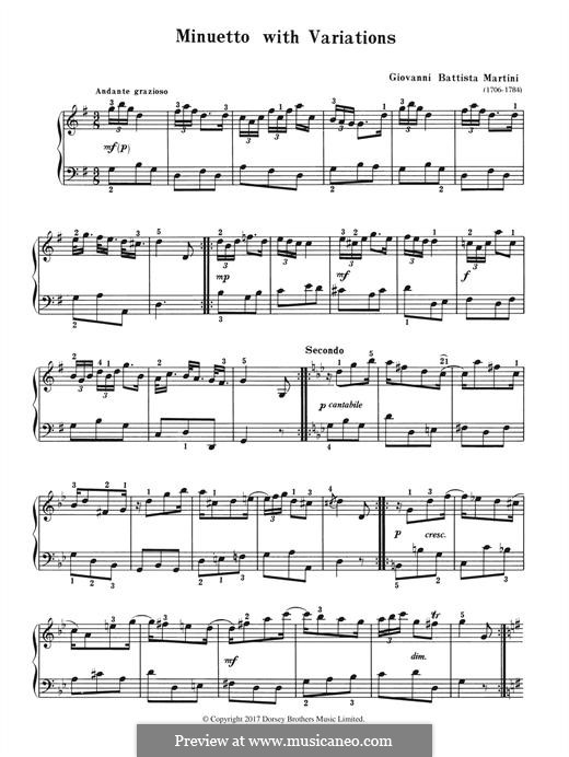 Minuetto with Variations: For piano by Giovanni Battista Martini