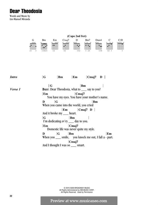 Dear Theodosia (from Hamilton): Lyrics and chords by Lin-Manuel Miranda