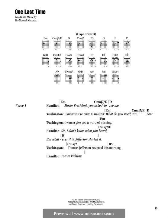 One Last Time (from Hamilton): Lyrics and chords by Lin-Manuel Miranda