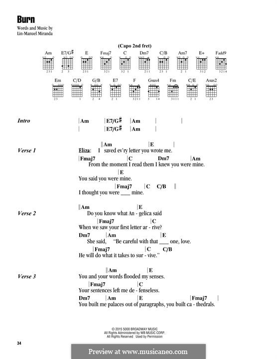 Burn (from Hamilton): Lyrics and chords by Lin-Manuel Miranda