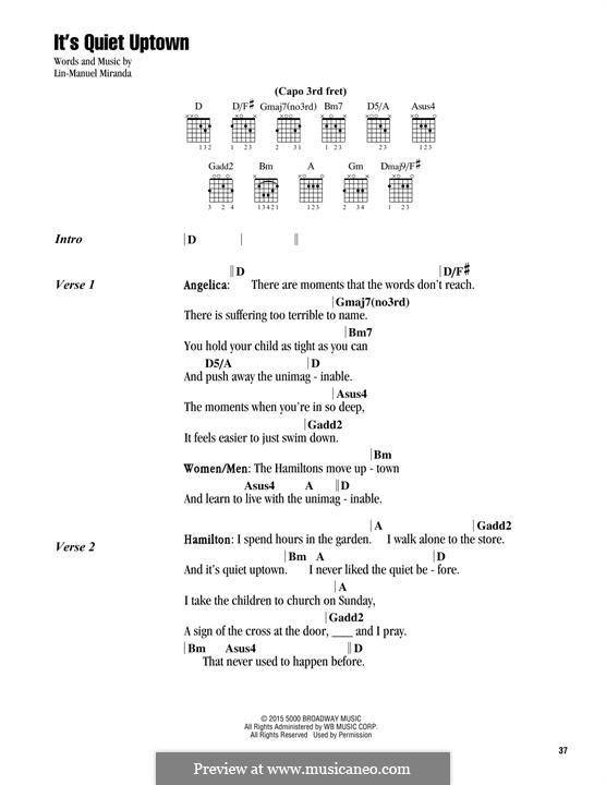 It's Quiet Uptown (from 'Hamilton'): Lyrics and chords by Lin-Manuel Miranda