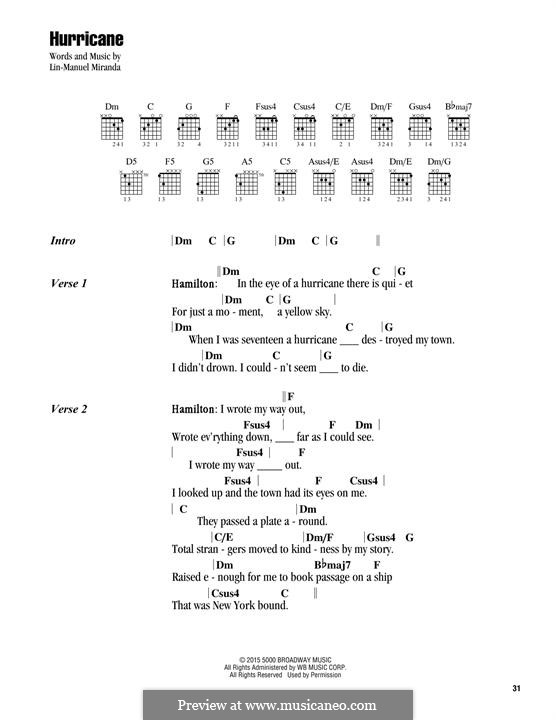 Hurricane: Lyrics and chords by Lin-Manuel Miranda