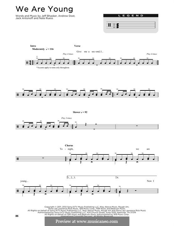 We Are Young: Drum set by Jeff Bhasker, Jack Antonoff, Andrew Dost, Nathaniel Ruess