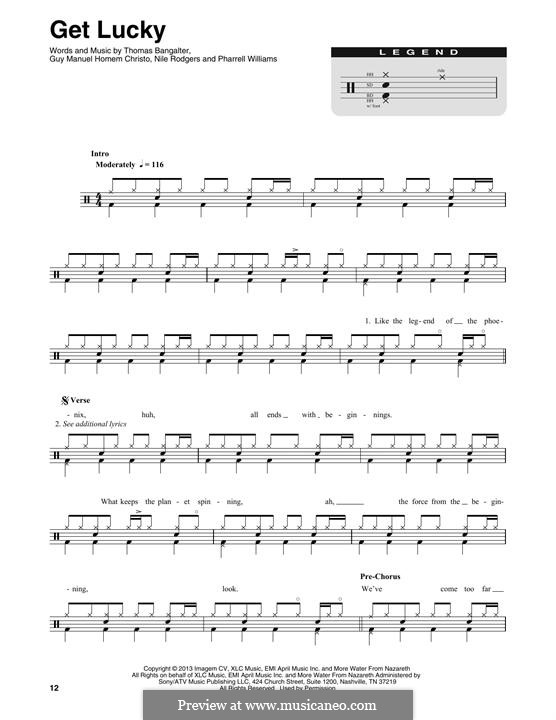 Get Lucky (Daft Punk featuring Pharrell Williams): Drum set by Nile Rodgers, Pharrell Williams, Thomas Bangalter, Guy-Manuel de Homem-Christo