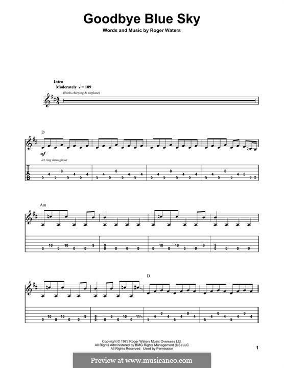 Goodbye Blue Sky (Pink Floyd): For guitar with tab by Roger Waters