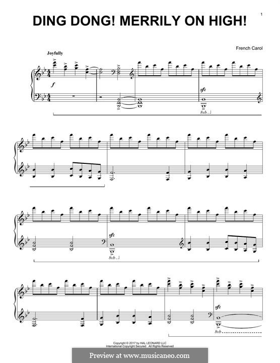 Ding Dong! Merrily on High (Printable Scores): For piano by folklore