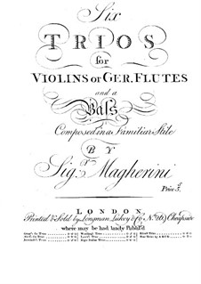 Six Trios for Violins (or Flutes) and Basso Continuo: Violin or flute I part by Giuseppe Maria Magherini