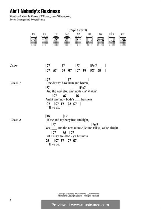 Ain't Nobody's Business (Jimmy Witherspoon): Lyrics and chords by Clarence Williams, James Witherspoon, Porter Grainger, Robert Prince