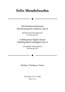 Wedding March: For string quartet (abridged) – full score by Felix Mendelssohn-Bartholdy