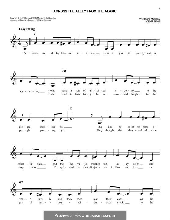 Across the Alley from the Alamo by J. Greene sheet music on MusicaNeo