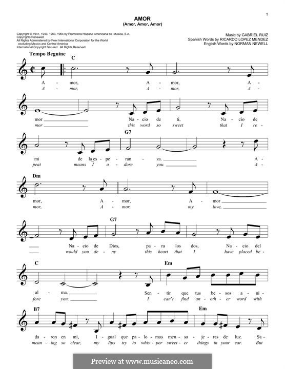 Amor (Amor, Amor, Amor): Melody line by Gabriel Ruiz