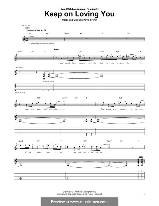 Keep on Loving You (REO Speedwagon): For guitar with tab by Kevin Cronin