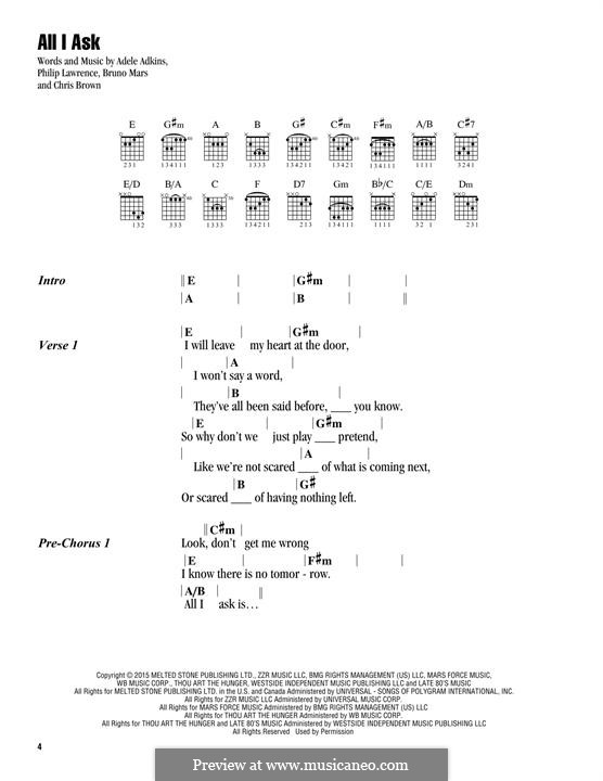 All I Ask: Lyrics and chords by Adele, Christopher Brown, Bruno Mars, Philip Lawrence