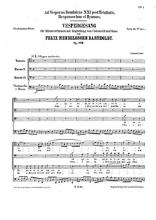 Adspice Domine de sede, Op.121: For male choir and cello by Felix Mendelssohn-Bartholdy