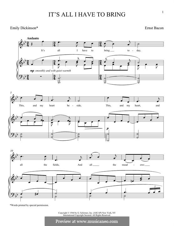 It's All I Have to Bring (Bacon): For voice and piano by Ernst Bacon