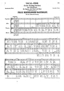 Zum Abendsegen (To the Evening Service), S 128: Zum Abendsegen (To the Evening Service) by Felix Mendelssohn-Bartholdy