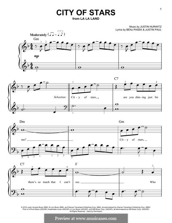 City Of Stars From La La Land By J Hurwitz Sheet Music On Musicaneo