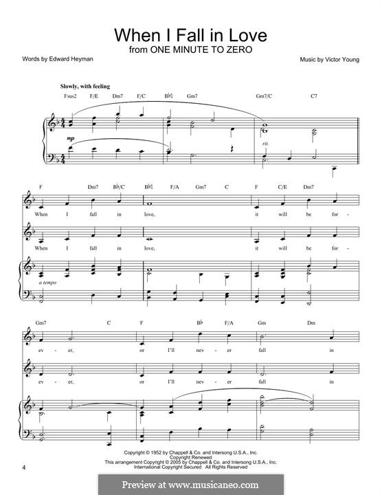 When I Fall in Love (Celine Dion): For voice and piano by Victor Young