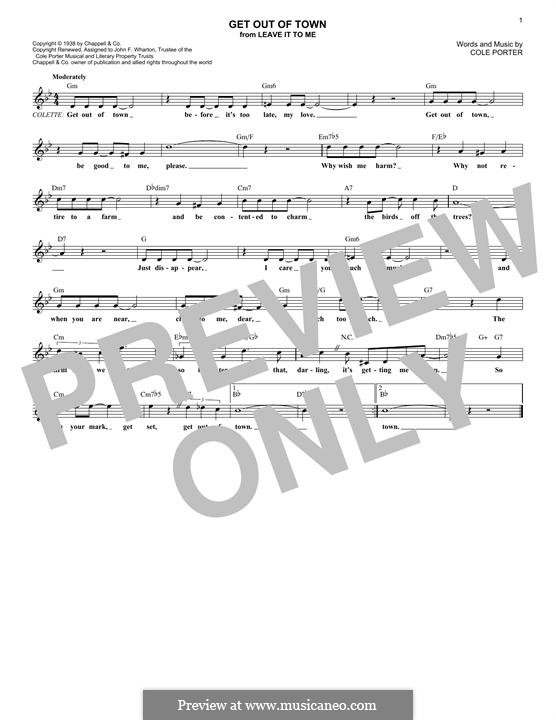 Get Out of Town: Melody line by Cole Porter
