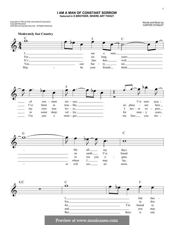 I am a Man of Constant Sorrow (The Soggy Bottom Boys): Melody line by Carter Stanley