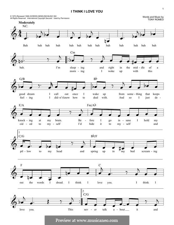 I Think I Love You (The Partridge Family): Melody line by Tony Romeo