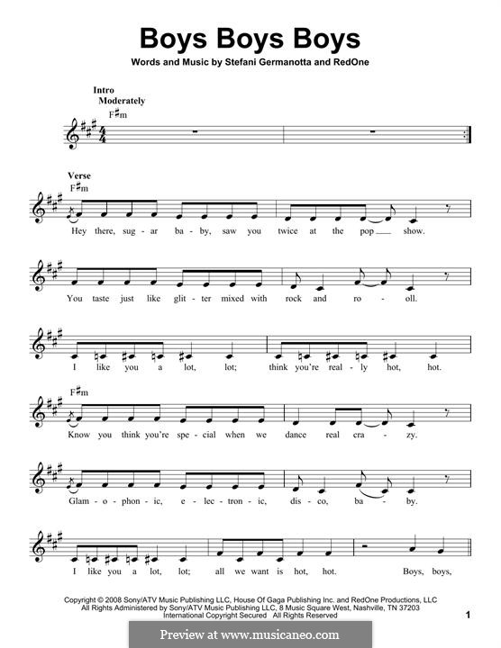 Boys Boys Boys (Lady Gaga): Lyrics and chords by RedOne, Stefani Germanotta