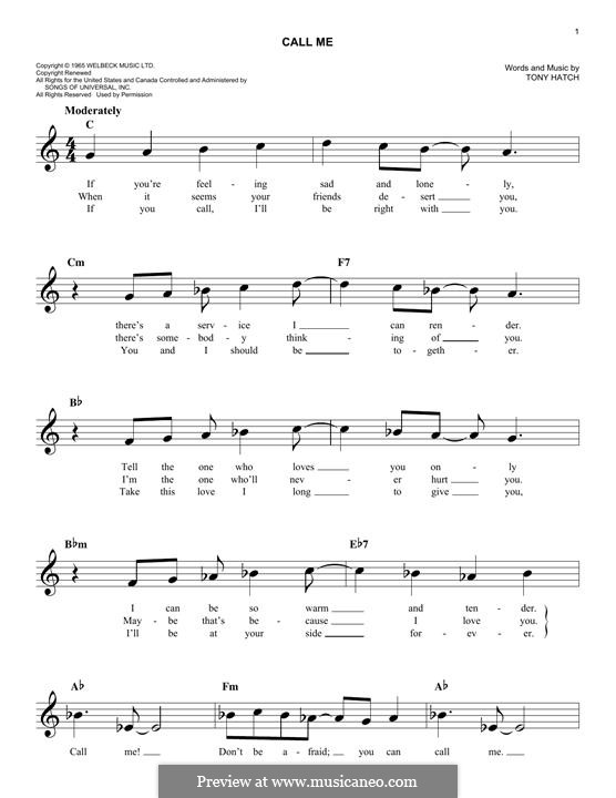 Call Me: Melody line by Tony Hatch